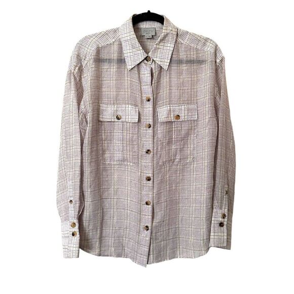 GREY JASON‎ WU Metallic Patterned Button Down Blouse Sz 4 - Picture 1 of 4